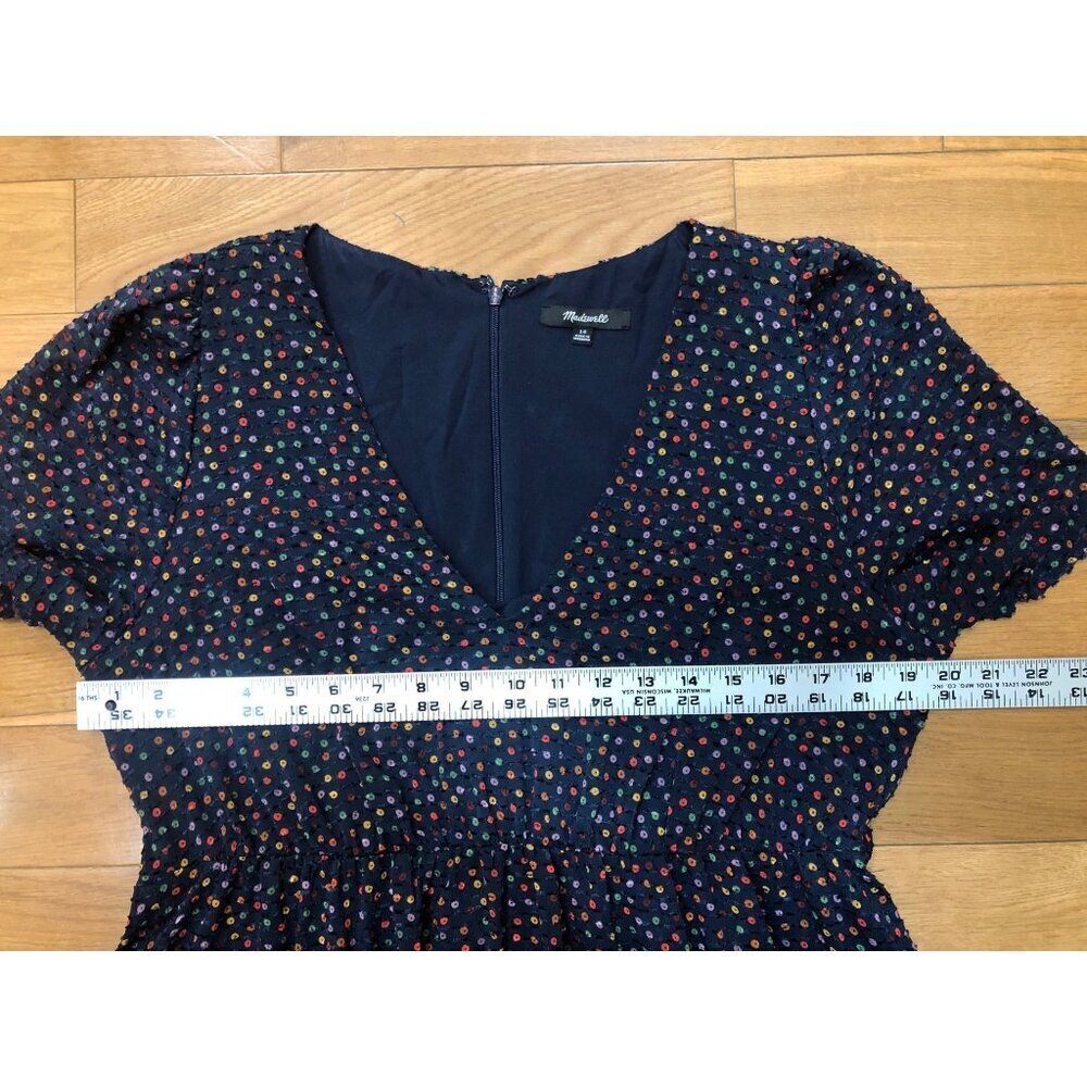 Madewell Flutter Sleeve Ruffle Hem Navy Dress in Sugar Dot - Size 10 - Picture 9 of 12